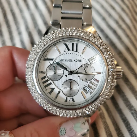 Michael Kors Silver Chronograph Watch with Crystal Bezel - Picture 2 of 4